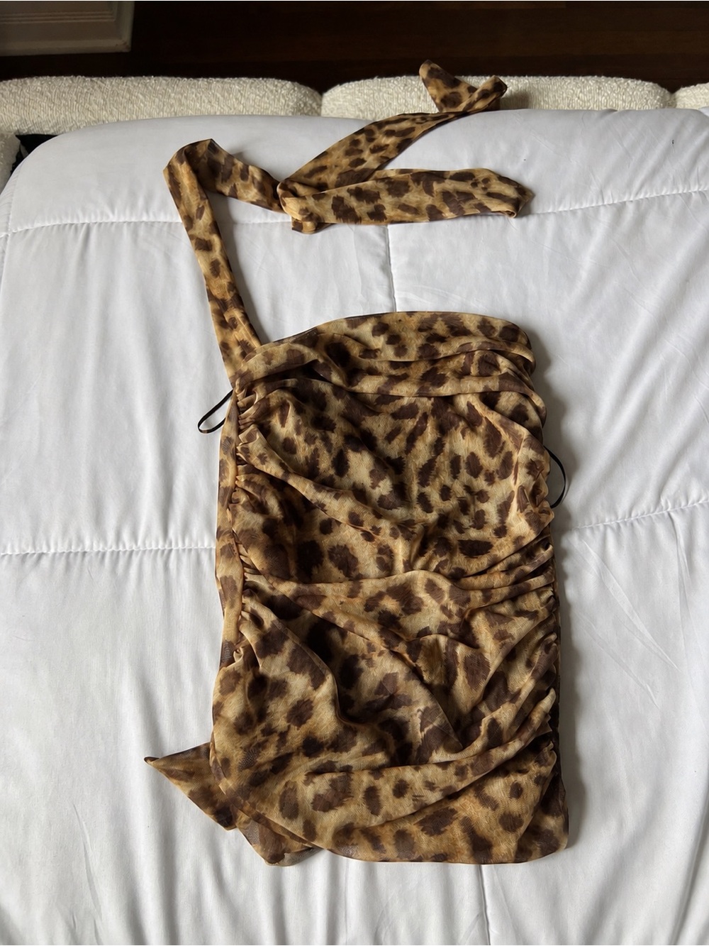 Zara Leopard Print Ruched One-Shoulder Top - Picture 1 of 2
